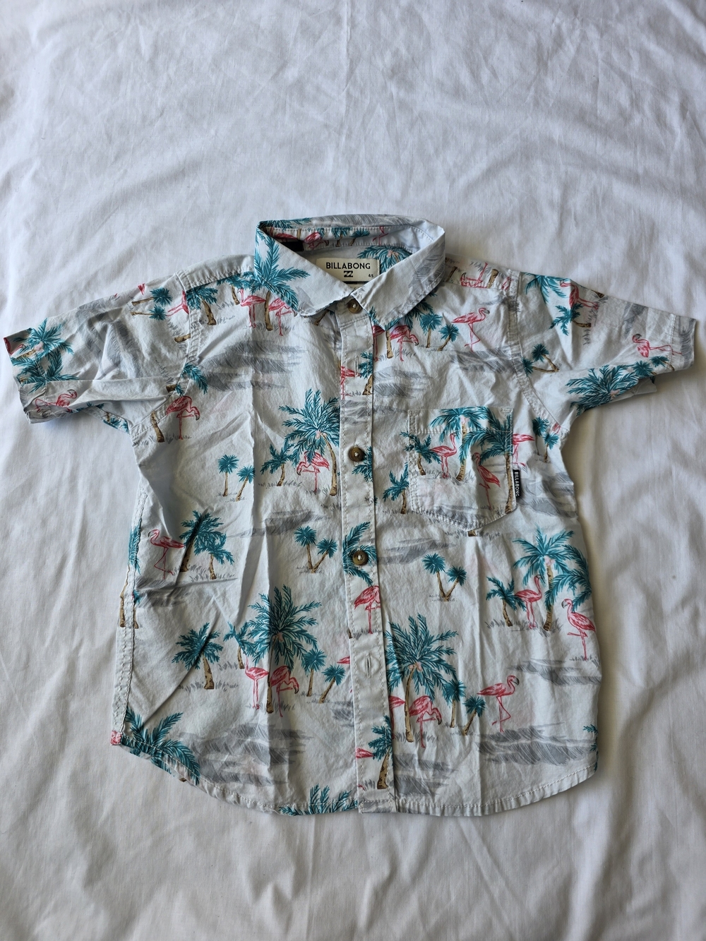 Billabong Kids Flamingo & Palm Short-Sleeve Button-Down Shirt - White/Teal/Pink